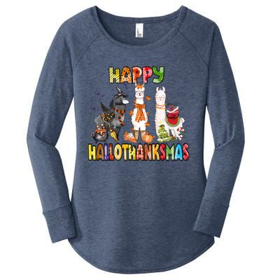 Llama Happy Hallothanksmas Halloween Thanksgiving Xmas Women's Perfect Tri Tunic Long Sleeve Shirt