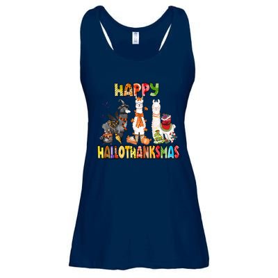 Llama Happy Hallothanksmas Halloween Thanksgiving Xmas Ladies Essential Flowy Tank