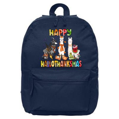 Llama Happy Hallothanksmas Halloween Thanksgiving Xmas 16 in Basic Backpack