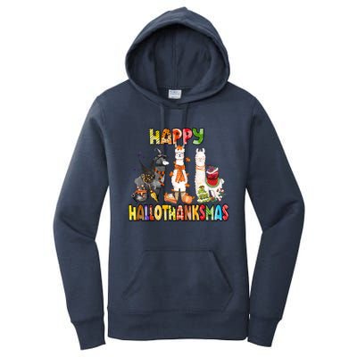 Llama Happy Hallothanksmas Halloween Thanksgiving Xmas Women's Pullover Hoodie