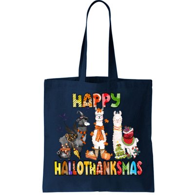 Llama Happy Hallothanksmas Halloween Thanksgiving Xmas Tote Bag