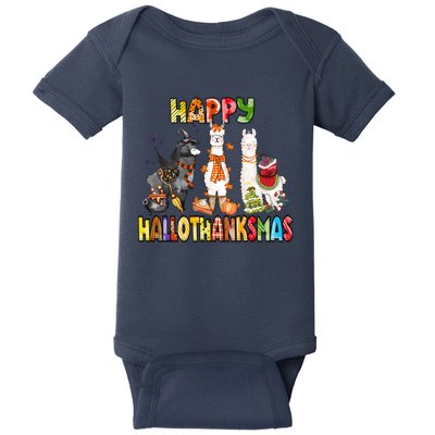 Llama Happy Hallothanksmas Halloween Thanksgiving Xmas Baby Bodysuit