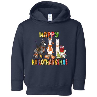 Llama Happy Hallothanksmas Halloween Thanksgiving Xmas Toddler Hoodie