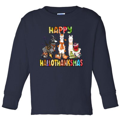 Llama Happy Hallothanksmas Halloween Thanksgiving Xmas Toddler Long Sleeve Shirt