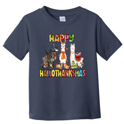 Llama Happy Hallothanksmas Halloween Thanksgiving Xmas Toddler T-Shirt