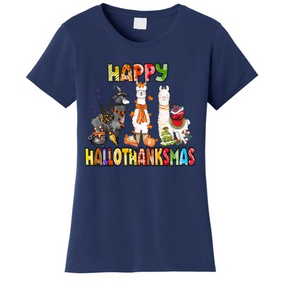 Llama Happy Hallothanksmas Halloween Thanksgiving Xmas Women's T-Shirt