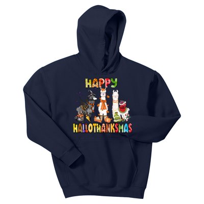 Llama Happy Hallothanksmas Halloween Thanksgiving Xmas Kids Hoodie