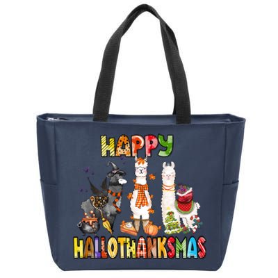 Llama Happy Hallothanksmas Halloween Thanksgiving Xmas Zip Tote Bag