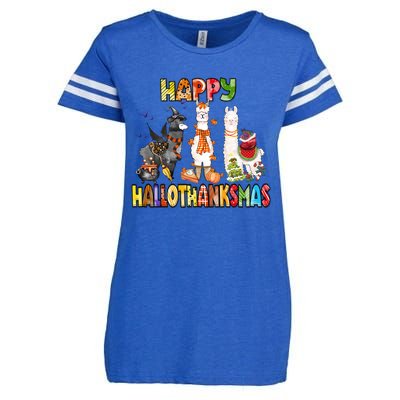 Llama Happy Hallothanksmas Halloween Thanksgiving Xmas Enza Ladies Jersey Football T-Shirt