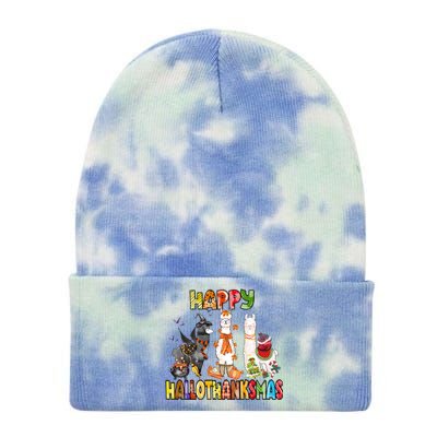 Llama Happy Hallothanksmas Halloween Thanksgiving Xmas Tie Dye 12in Knit Beanie