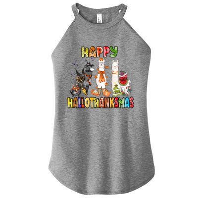 Llama Happy Hallothanksmas Halloween Thanksgiving Xmas Women's Perfect Tri Rocker Tank