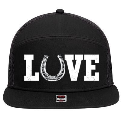 Love Horseshoe Horse Horseback Riding Lover Cow Gift 7 Panel Mesh Trucker Snapback Hat