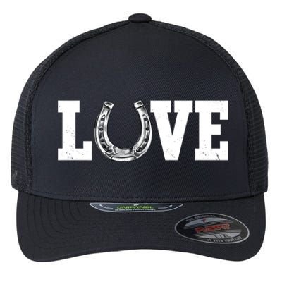 Love Horseshoe Horse Horseback Riding Lover Cow Gift Flexfit Unipanel Trucker Cap