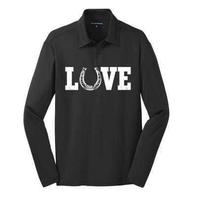 Love Horseshoe Horse Horseback Riding Lover Cow Gift Silk Touch Performance Long Sleeve Polo