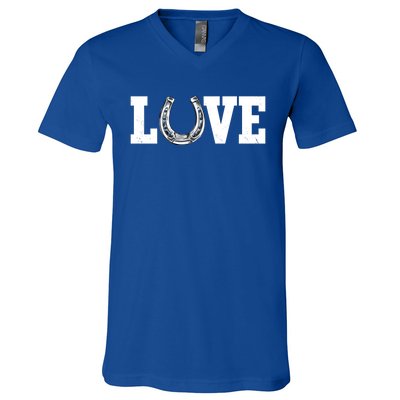 Love Horseshoe Horse Horseback Riding Lover Cow Gift V-Neck T-Shirt