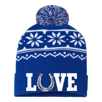 Love Horseshoe Horse Horseback Riding Lover Cow Gift USA-Made Snowflake Beanie