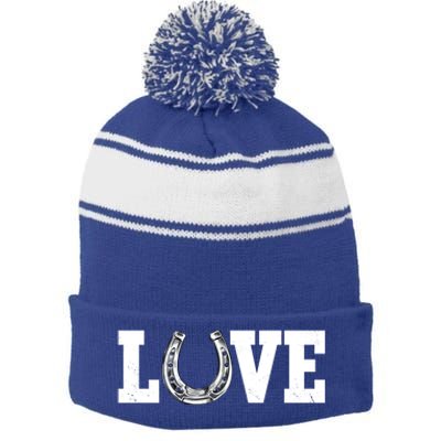 Love Horseshoe Horse Horseback Riding Lover Cow Gift Stripe Pom Pom Beanie