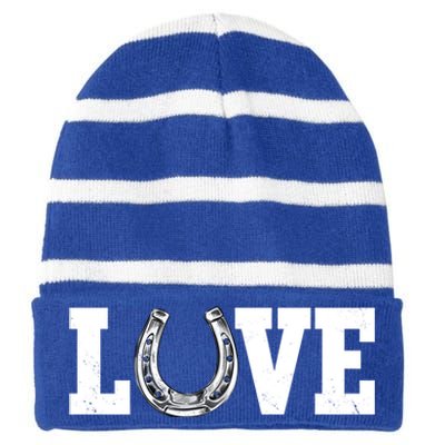 Love Horseshoe Horse Horseback Riding Lover Cow Gift Striped Beanie with Solid Band