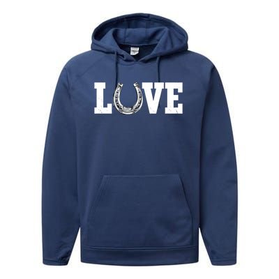 Love Horseshoe Horse Horseback Riding Lover Cow Gift Performance Fleece Hoodie