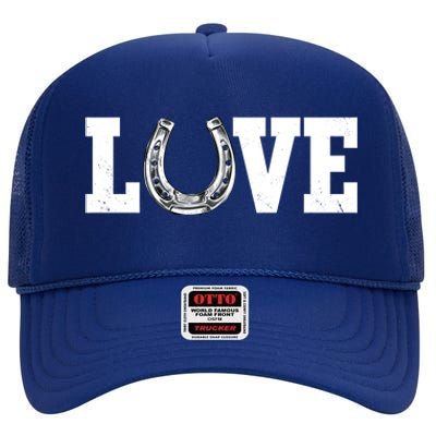 Love Horseshoe Horse Horseback Riding Lover Cow Gift High Crown Mesh Back Trucker Hat