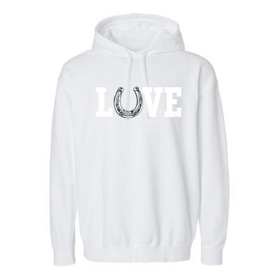 Love Horseshoe Horse Horseback Riding Lover Cow Gift Garment-Dyed Fleece Hoodie