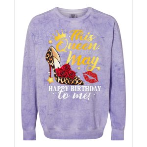 Leopard High Heel This Queen Was Born In May Happy Birthday Colorblast Crewneck Sweatshirt