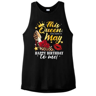 Leopard High Heel This Queen Was Born In May Happy Birthday Ladies PosiCharge Tri-Blend Wicking Tank