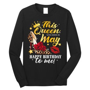 Leopard High Heel This Queen Was Born In May Happy Birthday Long Sleeve Shirt