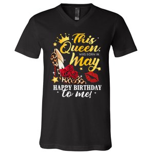 Leopard High Heel This Queen Was Born In May Happy Birthday V-Neck T-Shirt