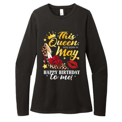 Leopard High Heel This Queen Was Born In May Happy Birthday Womens CVC Long Sleeve Shirt