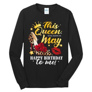 Leopard High Heel This Queen Was Born In May Happy Birthday Tall Long Sleeve T-Shirt