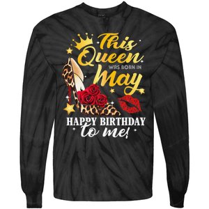 Leopard High Heel This Queen Was Born In May Happy Birthday Tie-Dye Long Sleeve Shirt