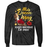 Leopard High Heel This Queen Was Born In May Happy Birthday Tie-Dye Long Sleeve Shirt