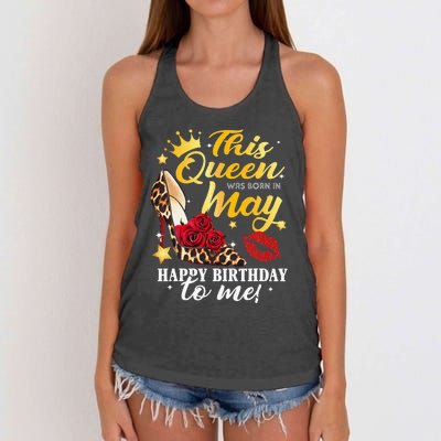 Leopard High Heel This Queen Was Born In May Happy Birthday Women's Knotted Racerback Tank