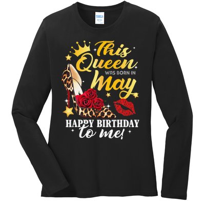 Leopard High Heel This Queen Was Born In May Happy Birthday Ladies Long Sleeve Shirt