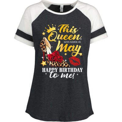 Leopard High Heel This Queen Was Born In May Happy Birthday Enza Ladies Jersey Colorblock Tee