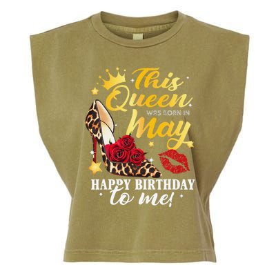 Leopard High Heel This Queen Was Born In May Happy Birthday Garment-Dyed Women's Muscle Tee