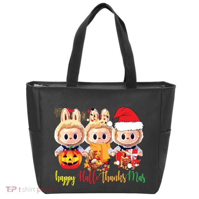 Labubu Happy Hallothanksmas Labubu Lovers Group Matching Zip Tote Bag
