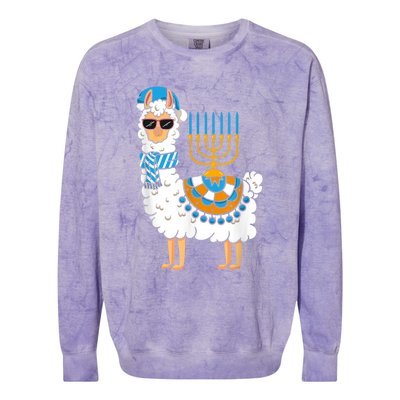 LLama Hanukkah Happy Hanukah Funny Pajama Family Matching Colorblast Crewneck Sweatshirt