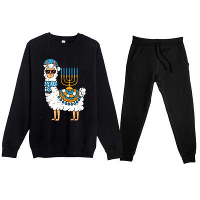 LLama Hanukkah Happy Hanukah Funny Pajama Family Matching Premium Crewneck Sweatsuit Set