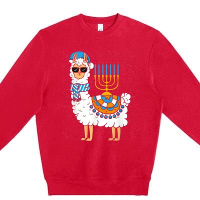 LLama Hanukkah Happy Hanukah Funny Pajama Family Matching Premium Crewneck Sweatshirt