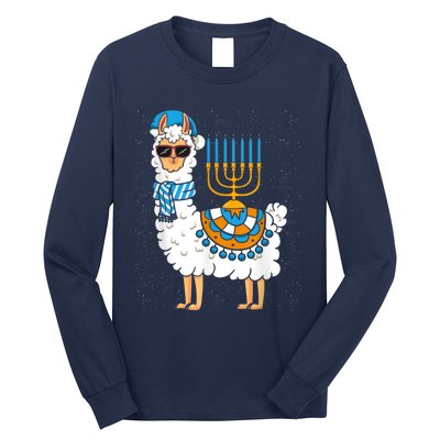 LLama Hanukkah Happy Hanukah Funny Pajama Family Matching Long Sleeve Shirt