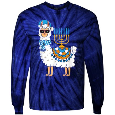 LLama Hanukkah Happy Hanukah Funny Pajama Family Matching Tie-Dye Long Sleeve Shirt