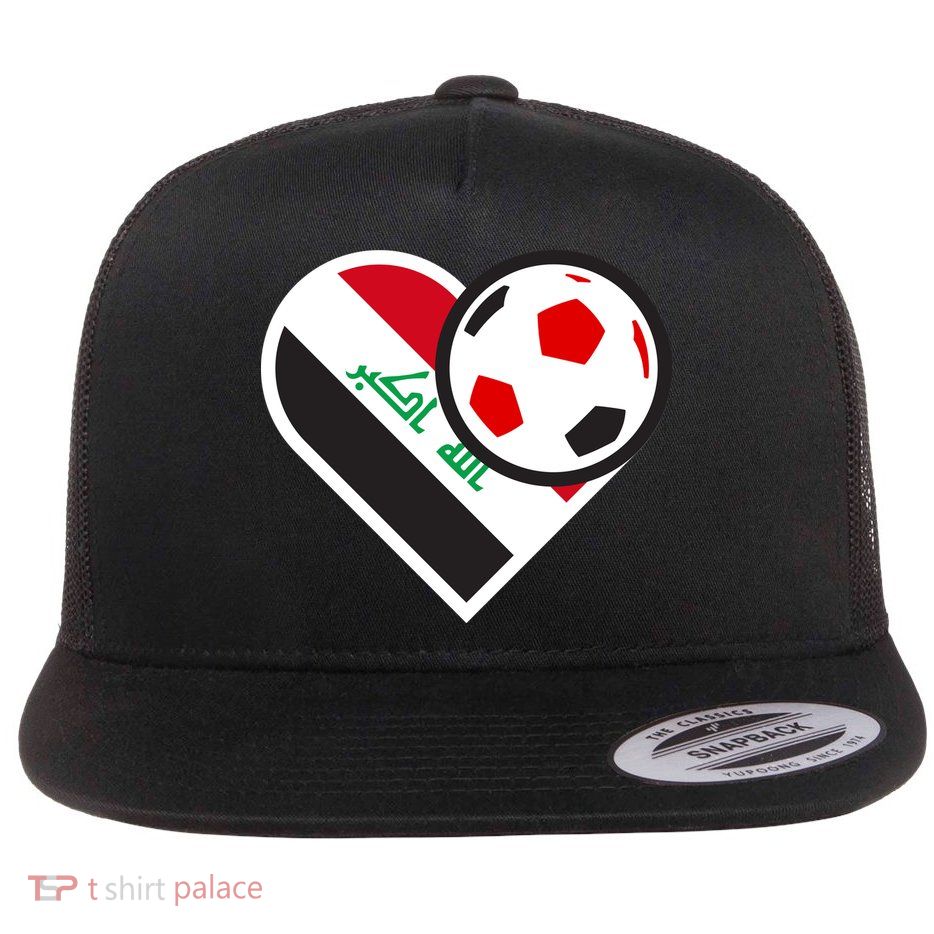 Love Heart Iraqi Futbol Soccer Team Flat Bill Trucker Hat