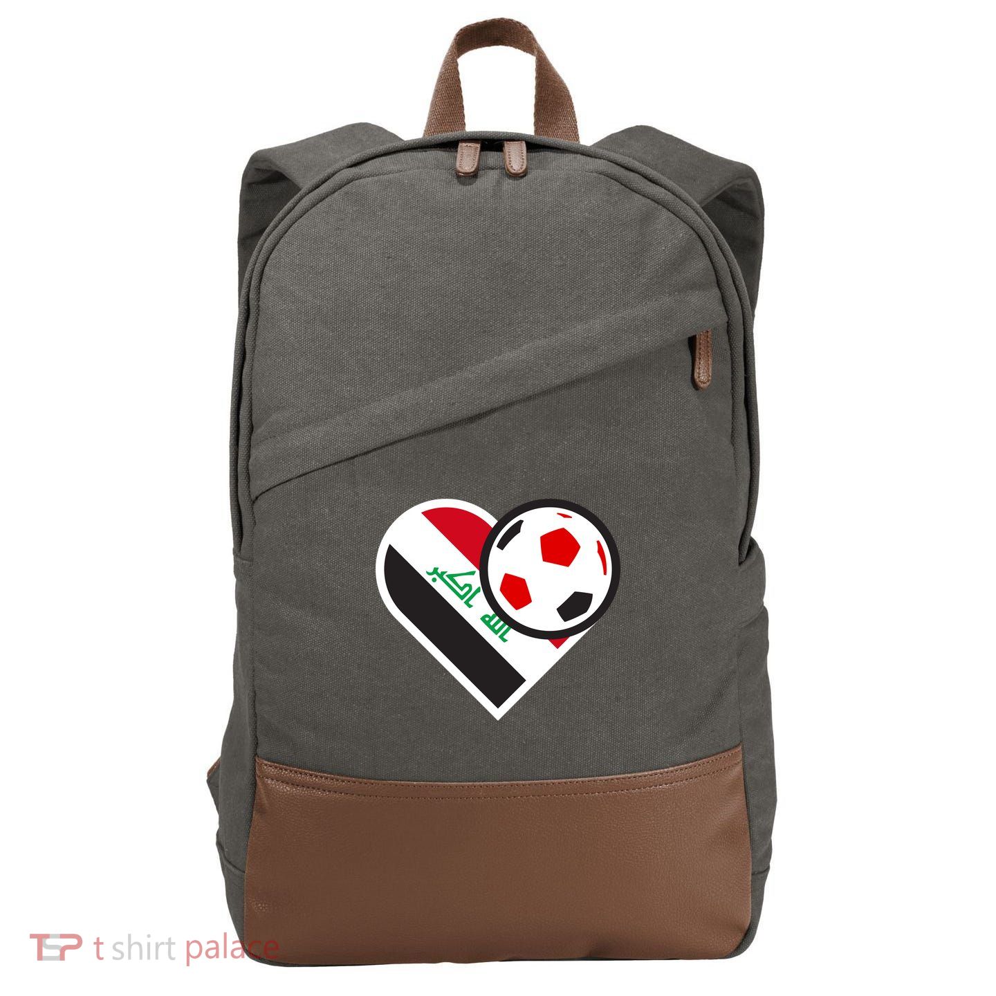 Love Heart Iraqi Futbol Soccer Team Cotton Canvas Backpack
