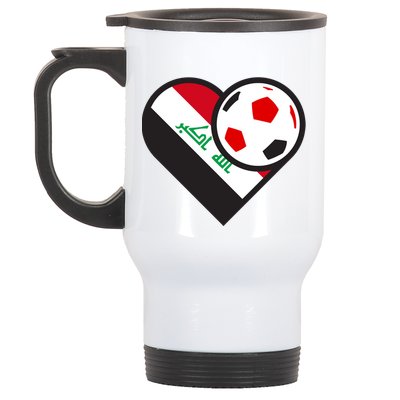 Love Heart Iraqi Futbol Soccer Team Stainless Steel Travel Mug