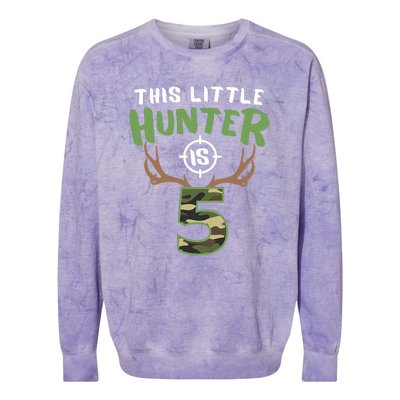 Little Hunter Is 5 Birthday Boys 5th Birthday Deer Hunter Colorblast Crewneck Sweatshirt