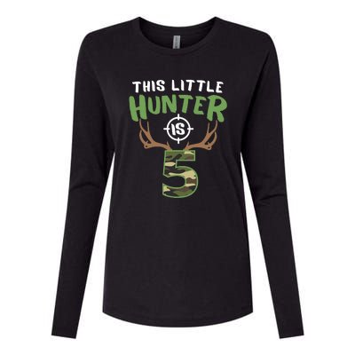 Little Hunter Is 5 Birthday Boys 5th Birthday Deer Hunter Womens Cotton Relaxed Long Sleeve T-Shirt