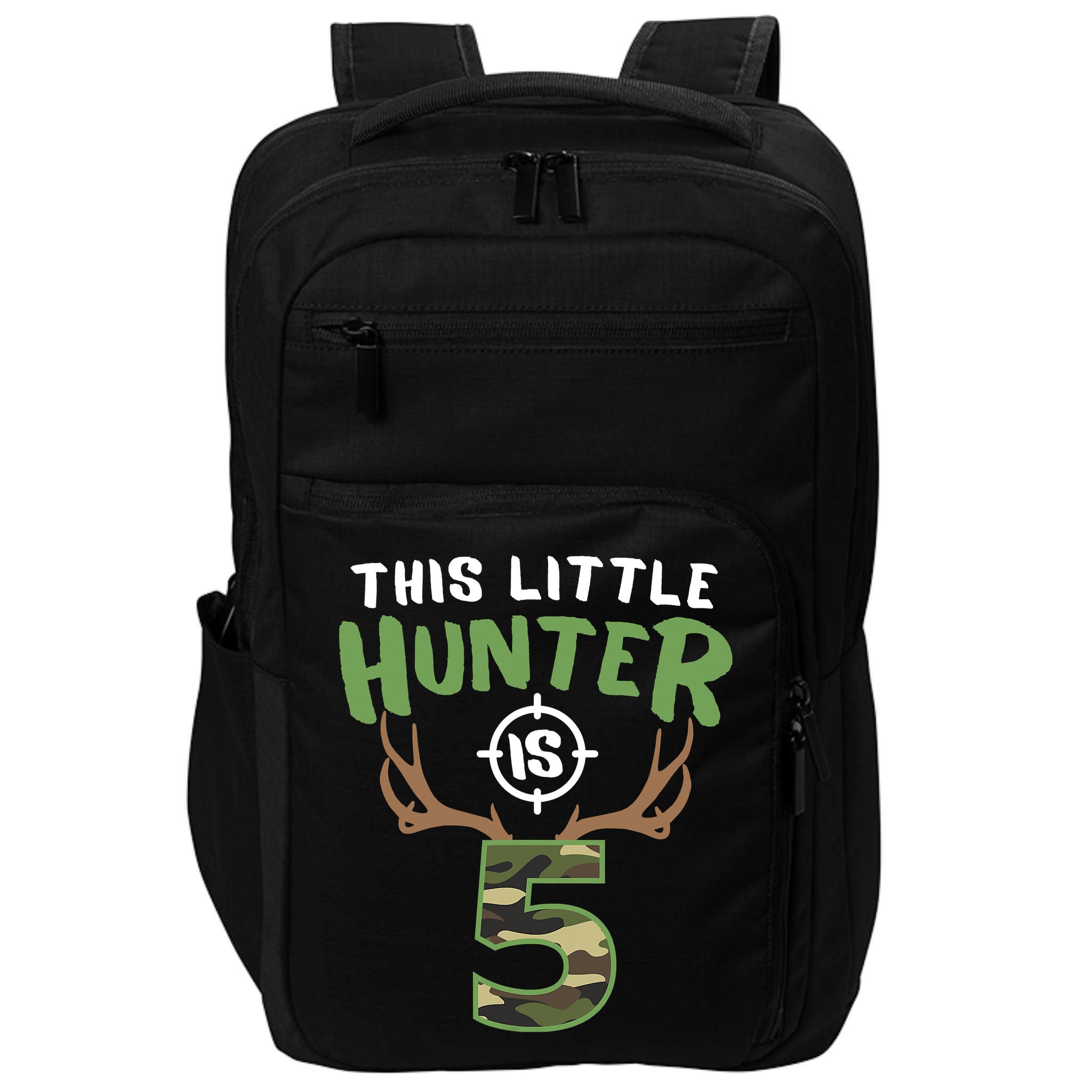 Little Hunter Is 5 Birthday Boys 5th Birthday Deer Hunter Impact Tech Backpack