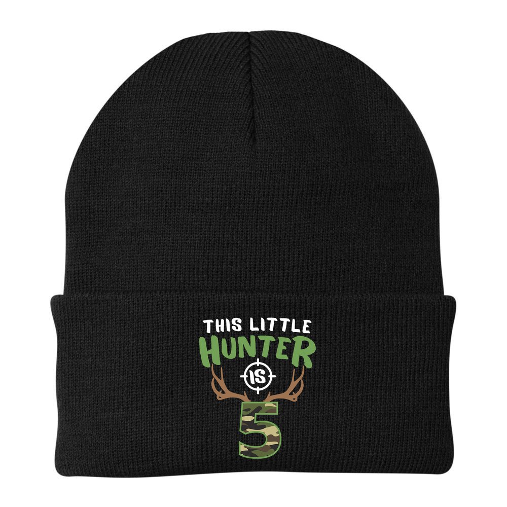 Little Hunter Is 5 Birthday Boys 5th Birthday Deer Hunter Beanie